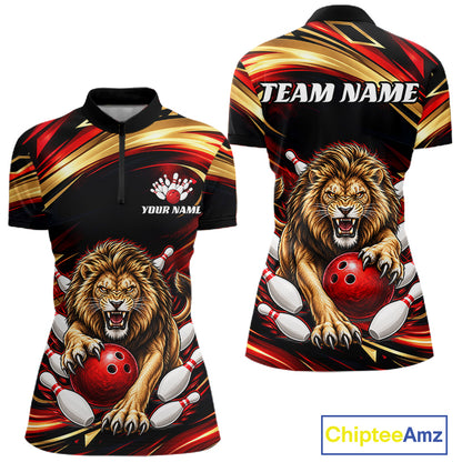 Custom Lion Bowling Jersey for Women Bowling Outfit Polo & 1/4 Zip Bowling Team Shirts HNT587