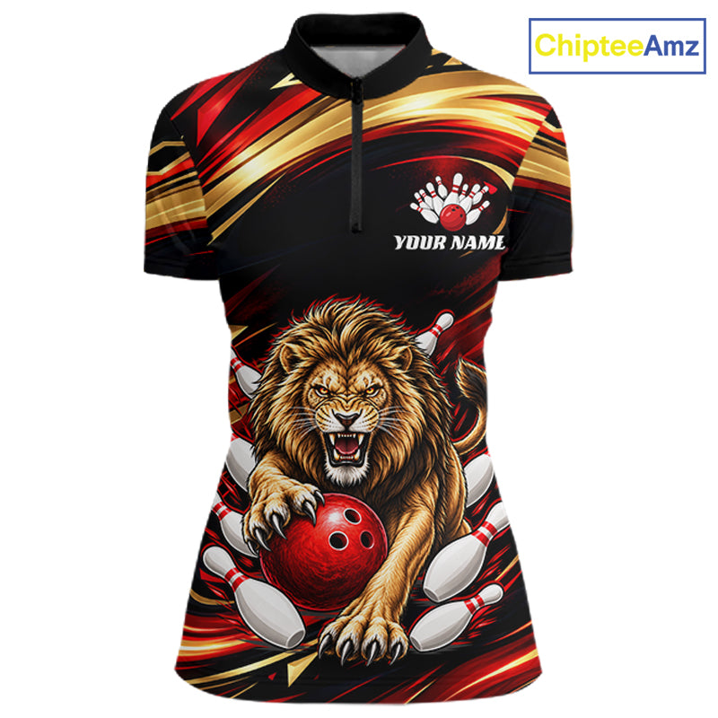Custom Lion Bowling Jersey for Women Bowling Outfit Polo & 1/4 Zip Bowling Team Shirts HNT587