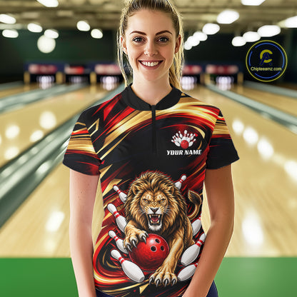 Custom Lion Bowling Jersey for Women Bowling Outfit Polo & 1/4 Zip Bowling Team Shirts HNT587