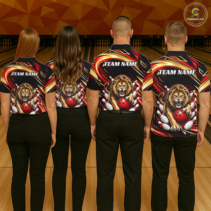 Custom Lion Bowling Jersey for Women Bowling Outfit Polo & 1/4 Zip Bowling Team Shirts HNT587