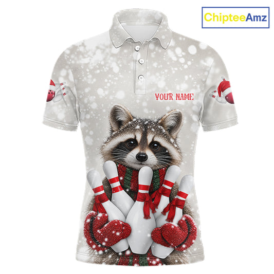 Custom Funny Raccoon Christmas Bowling Jersey for Men Polo & 1/4 Zip Bowling Team Shirts HNT582