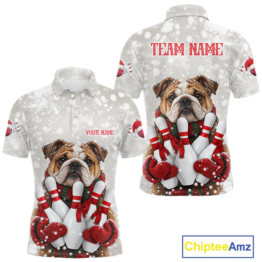 Custom Funny Bulldog Christmas Bowling Jersey for Men Polo & 1/4 Zip Bowling Team Shirts HNT583