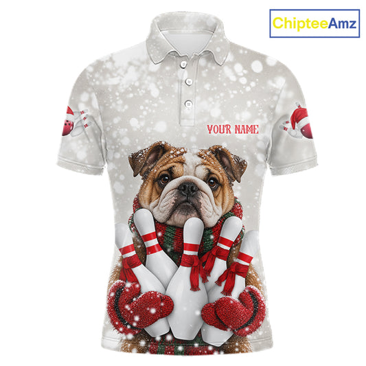 Custom Funny Bulldog Christmas Bowling Jersey for Men Polo & 1/4 Zip Bowling Team Shirts HNT583