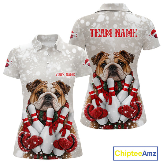 Custom Funny Bulldog Christmas Bowling Jersey for Women Polo & 1/4 Zip Bowling Team Shirts HNT583
