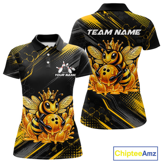 Custom Funny Bee Bowling Jersey for Women Bowling Outfit Polo & 1/4 Zip Bowling Team Shirts HNT588