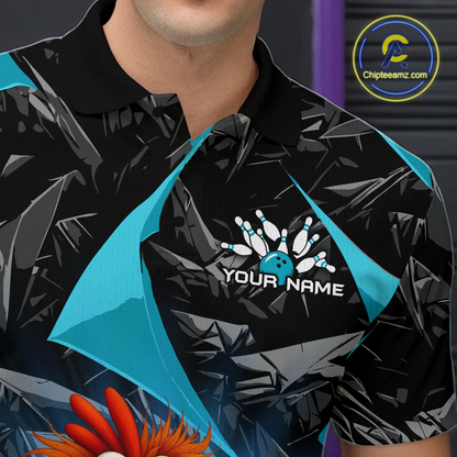 Custom Turquoise Funny Chicken Bowling Jersey for Men Bowling Team Shirts  Polo & 1/4 Zip HNT138