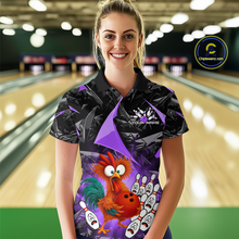 Load image into Gallery viewer, Custom Purple Funny Chicken Bowling Jersey for Women Bowling Team Shirts Polo &amp; 1/4 Zip HNT138