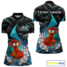 Load image into Gallery viewer, Custom Turquoise Funny Chicken Bowling Jersey for Women Bowling Team Shirts Polo &amp; 1/4 Zip HNT138