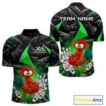 Load image into Gallery viewer, Custom Green Funny Chicken Bowling Jersey for Men Bowling Team Shirts  Polo &amp; 1/4 Zip HNT138