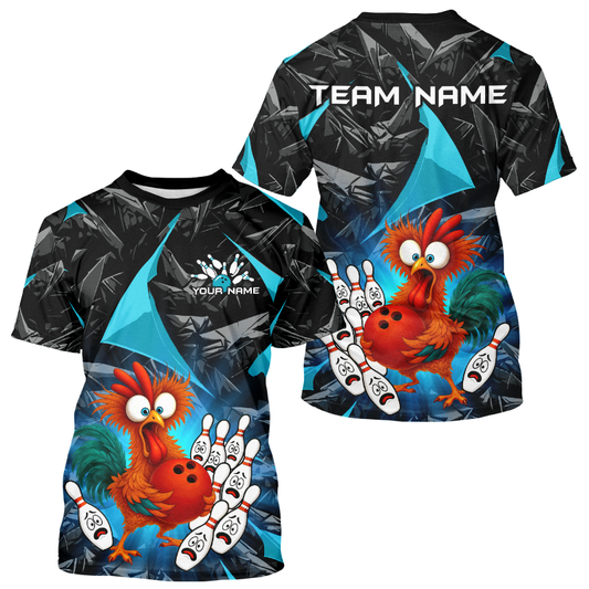 Custom Turquoise Chicken Bowling Shirts for Men Women Bowling Uniform Bowling Team Shirts HNT138