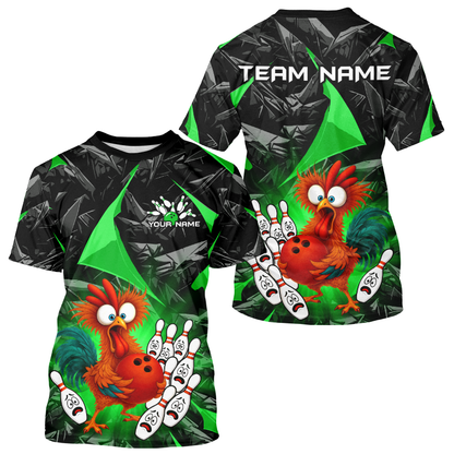 Custom Green Chicken Bowling Shirts for Men Women Bowling Uniform Bowling Team Shirts HNT138