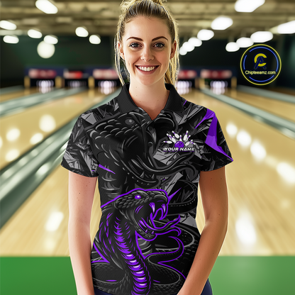 Custom Purple Cobra Snake Bowling Jersey for Women Bowling Team Shirts Polo & 1/4 Zip HNT137