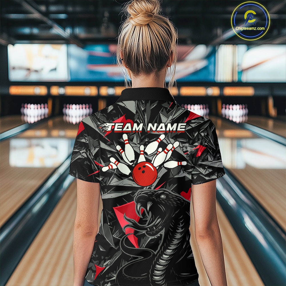 Custom Red Cobra Snake Bowling Jersey for Women Bowling Team Shirts Polo & 1/4 Zip HNT137