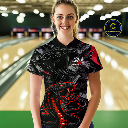 Custom Red Cobra Snake Bowling Jersey for Women Bowling Team Shirts Polo & 1/4 Zip HNT137