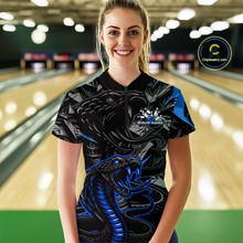 Load image into Gallery viewer, Custom Blue Cobra Snake Bowling Jersey for Women Bowling Team Shirts Polo &amp; 1/4 Zip HNT137