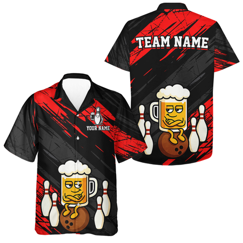 Custom Red Funny Beer Hawaiin Bowling Jersey Bowling Uniform Bowling Team Shirts HNT107