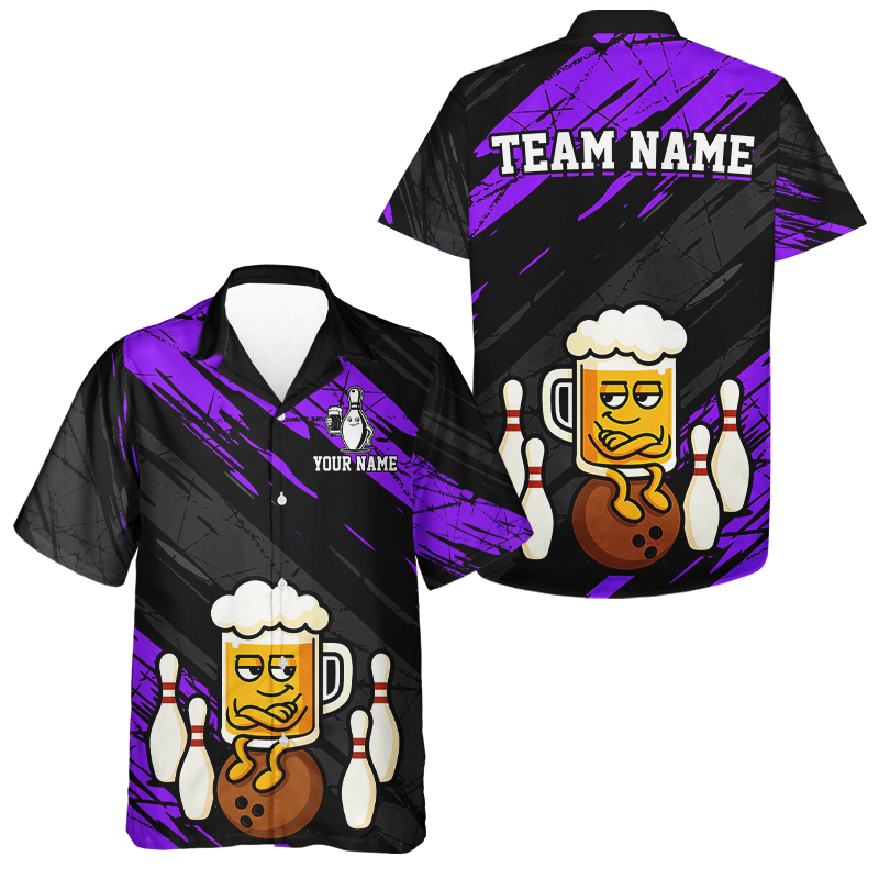 Custom Purple Funny Beer Hawaiin Bowling Jersey Bowling Uniform Bowling Team Shirts HNT107