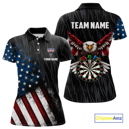 Custom US Flag Eagle Dart Shirts for Women Darts Team Jerseys Dart Tournament Polo & 1/4 Zip NNT142