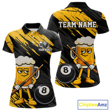 Load image into Gallery viewer, Custom Funny Yellow Beer 8 Ball Pool Women Billiard Polo &amp; 1/4 Zip, Billiard Shirt, Billiard Team Jerseys NNT146