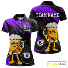 Load image into Gallery viewer, Custom Funny Purple Beer 8 Ball Pool Women Billiard Polo &amp; 1/4 Zip, Billiard Shirt, Billiard Team Jerseys NNT146