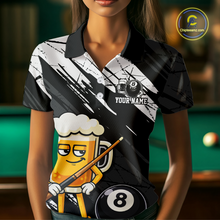Load image into Gallery viewer, Custom Funny Black Beer 8 Ball Pool Women Billiard Polo &amp; 1/4 Zip, Billiard Shirt, Billiard Team Jerseys NNT146