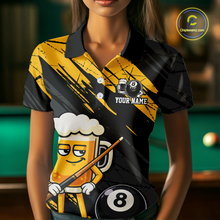Load image into Gallery viewer, Custom Funny Yellow Beer 8 Ball Pool Women Billiard Polo &amp; 1/4 Zip, Billiard Shirt, Billiard Team Jerseys NNT146