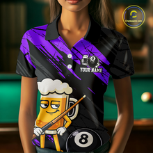 Load image into Gallery viewer, Custom Funny Purple Beer 8 Ball Pool Women Billiard Polo &amp; 1/4 Zip, Billiard Shirt, Billiard Team Jerseys NNT146