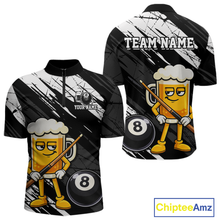 Load image into Gallery viewer, Custom Funny Black Beer 8 Ball Pool Men Billiard Polo &amp; 1/4 Zip, Billiard Shirt, Billiard Team Jerseys NNT146