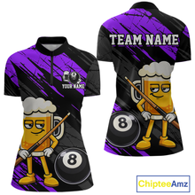 Load image into Gallery viewer, Custom Funny Purple Beer 8 Ball Pool Women Billiard Polo &amp; 1/4 Zip, Billiard Shirt, Billiard Team Jerseys NNT146
