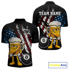 Load image into Gallery viewer, Custom Funny US Flag Beer 8 Ball Pool Men Billiard Polo &amp; 1/4 Zip, Billiard Shirt, Billiard Team Jerseys NNT146