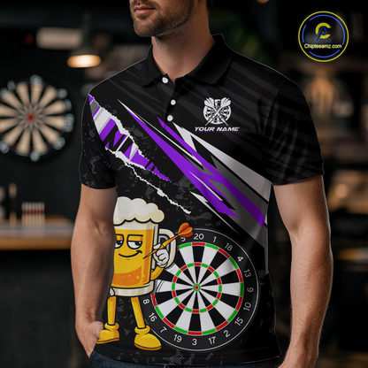Custom Purple Funny Beer Dart Shirts for Men Darts Team Jerseys Dart Tournament Polo & 1/4 Zip NNT139