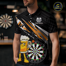 Load image into Gallery viewer, Custom Orange Funny Beer Dart Shirts for Men Darts Team Jerseys Dart Tournament Polo &amp; 1/4 Zip NNT139