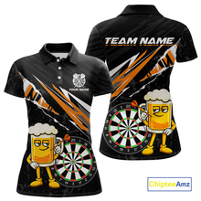 Load image into Gallery viewer, Custom Orange Funny Beer Dart Shirts for Women Darts Team Jerseys Dart Tournament Polo &amp; 1/4 Zip NNT139
