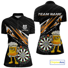 Load image into Gallery viewer, Custom Orange Funny Beer Dart Shirts for Women Darts Team Jerseys Dart Tournament Polo &amp; 1/4 Zip NNT139