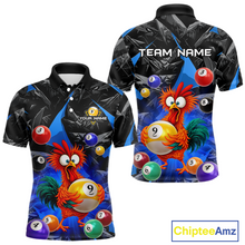 Load image into Gallery viewer, Custom Funny Blue Chicken 9 Ball Pool Billiard Shirt for Men Polo &amp; 1/4 Zip, Billiard Team Jerseys NNT157