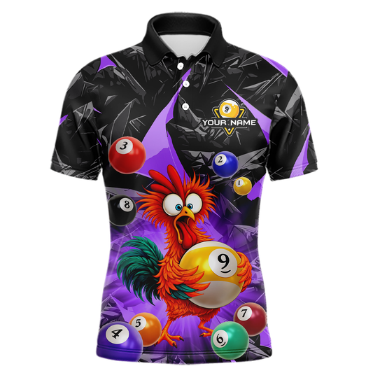 Custom Funny Purple Chicken 9 Ball Pool Billiard Shirt for Men Polo & 1/4 Zip, Billiard Team Jerseys NNT157
