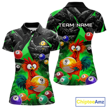 Load image into Gallery viewer, Custom Funny Green Chicken 9 Ball Pool Billiard Shirt for Women Polo &amp; 1/4 Zip, Billiard Team Jerseys NNT157