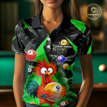 Load image into Gallery viewer, Custom Funny Green Chicken 9 Ball Pool Billiard Shirt for Women Polo &amp; 1/4 Zip, Billiard Team Jerseys NNT157