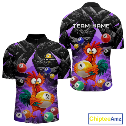 Custom Funny Purple Chicken 9 Ball Pool Billiard Shirt for Men Polo & 1/4 Zip, Billiard Team Jerseys NNT157