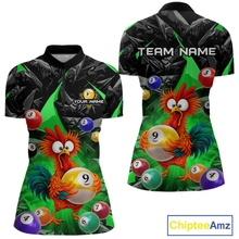 Load image into Gallery viewer, Custom Funny Green Chicken 9 Ball Pool Billiard Shirt for Women Polo &amp; 1/4 Zip, Billiard Team Jerseys NNT157