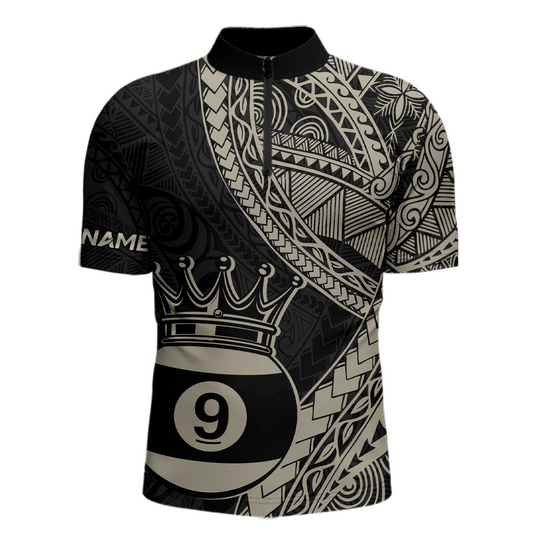 Custom Black and Gold Tribal 9 Ball Pool Billiard Shirt for Men Billiard League  Polo & 1/4 Zip NNT155
