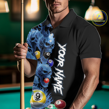 Load image into Gallery viewer, Custom Blue Flame Skull 9 Ball Pool Billiard Shirt for Men Polo &amp; 1/4 Zip, Billiard Team Jerseys NNT1159