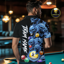 Load image into Gallery viewer, Custom Blue Flame Skull 9 Ball Pool Billiard Shirt for Men Polo &amp; 1/4 Zip, Billiard Team Jerseys NNT1159