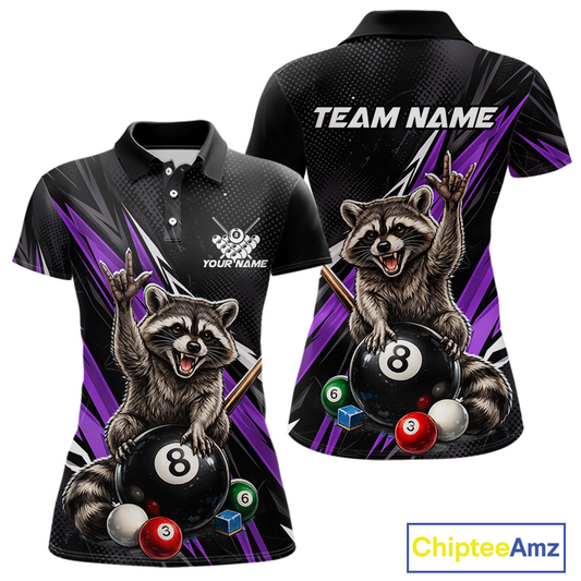 Custom Purple Funny Raccoon 8 Ball Billiard Shirt for Women Billiard Team Jersey Billiard League NNT191