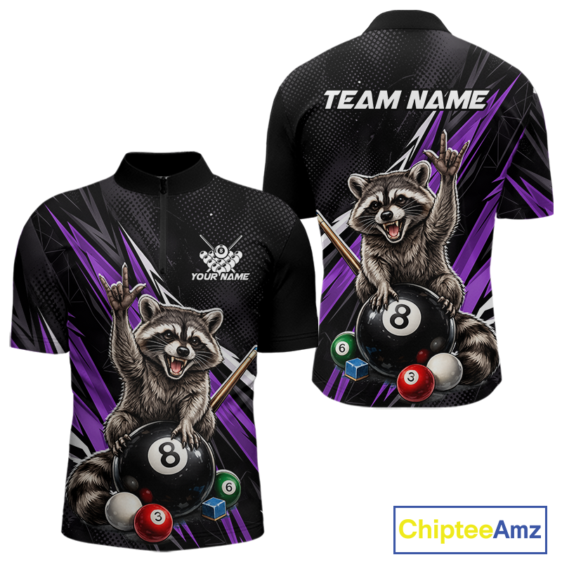 Custom Purple Funny Raccoon 8 Ball Billiard Shirt for Men Billiard Team Jersey Billiard League NNT191