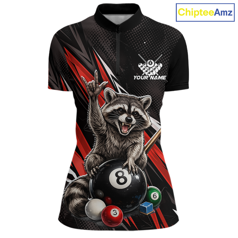 Custom Red Funny Raccoon 8 Ball Billiard Shirt for Women Billiard Team Jersey Billiard League NNT191