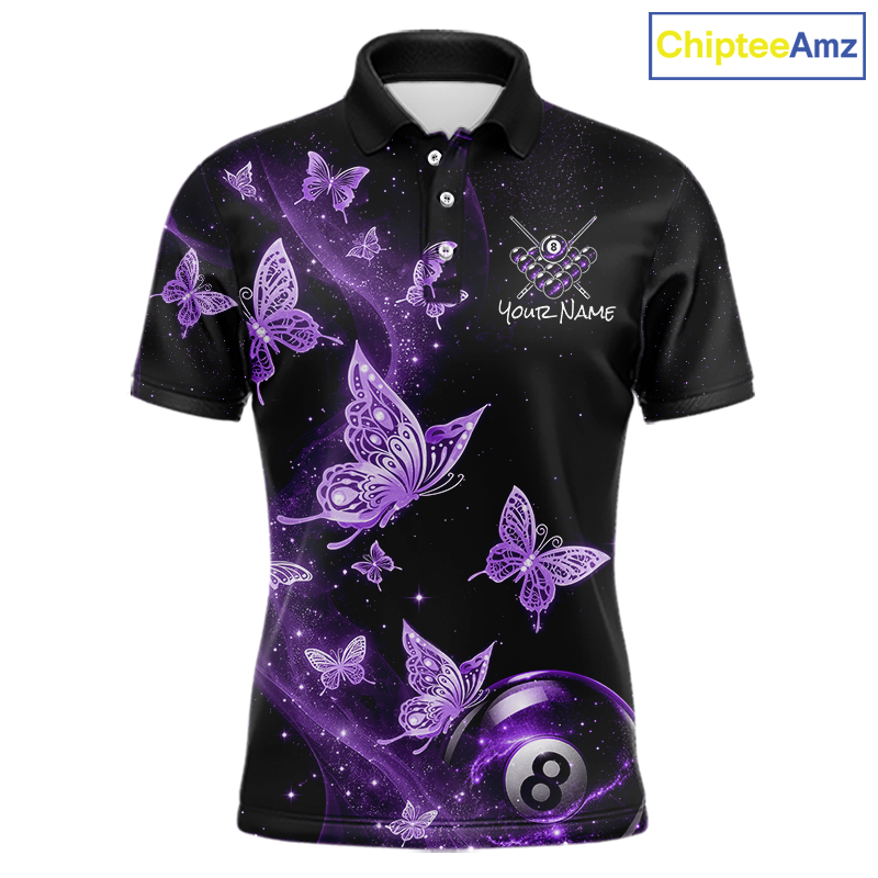 Custom Purlple Butterfly Galaxy 8 Ball Billiard Shirt for Men Billiard Team Jersey Billiard League NNT192