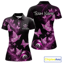 Load image into Gallery viewer, Custom Pink Butterfly Galaxy 8 Ball Billiard Shirt for Women Billiard Team Jersey Billiard League NNT192