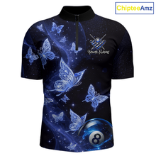 Load image into Gallery viewer, Custom Blue Butterfly Galaxy 8 Ball Billiard Shirt for Men Billiard Team Jersey Billiard League NNT192