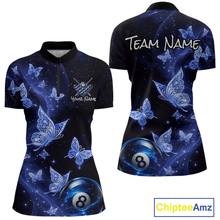 Load image into Gallery viewer, Custom Blue Butterfly Galaxy 8 Ball Billiard Shirt for Women Billiard Team Jersey Billiard League NNT192